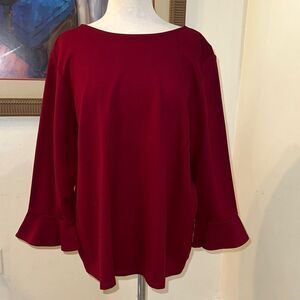NWT TALBOTS PETITES Burgundy Ruffle Sleeve Top Size 2XP